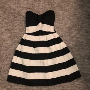 Black and white strapless dress